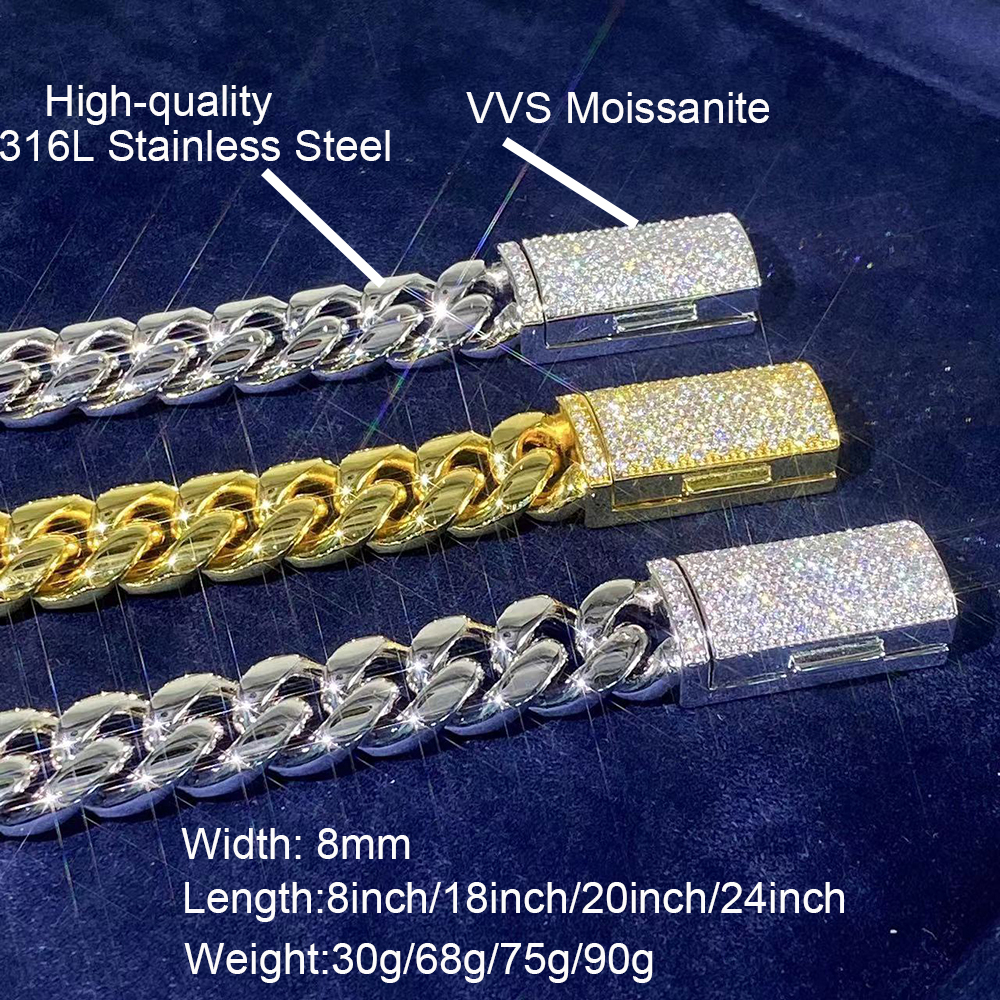 8mm VVS Moissanite China Necklaces Real Diamond Stainless Steel Cuban Chain Link Necklace Pass Test Iced Out Bracelet For Women · v2
